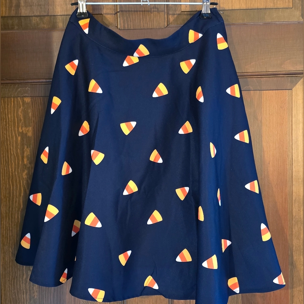 Modcloth Navy Skirt with Candy Corn Design